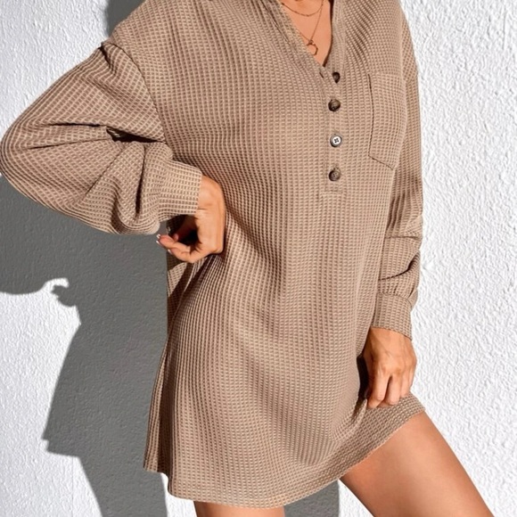 Shein Waffle Knit Patched Pocket Drop Shoulder Dress NWOT - Picture 3 of 6
